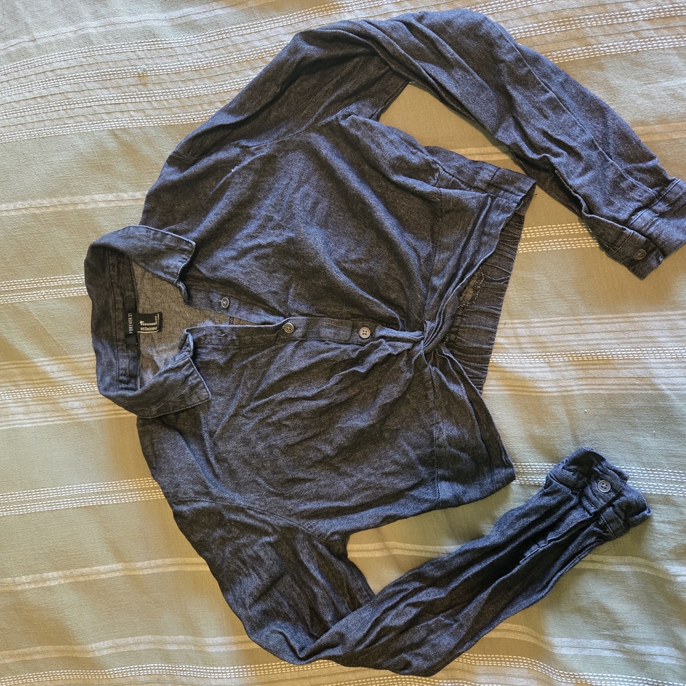 Forever 21 Faded Black Button-Up Shirt Crop Top